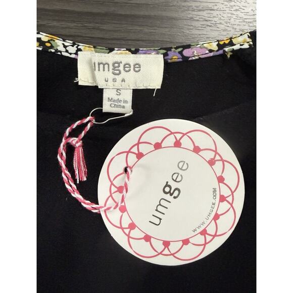 NWT Umgee Blouse Womens S Flower Print Crochet Puff Sleeve Dopamine Boho Top - Picture 5 of 10